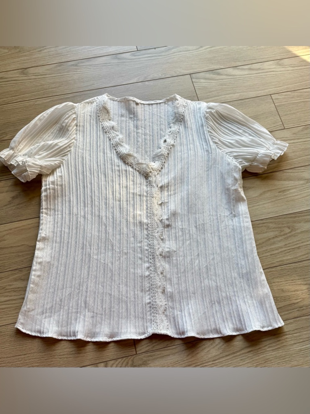 White Lace-Trim V-Neck Women’s Top
